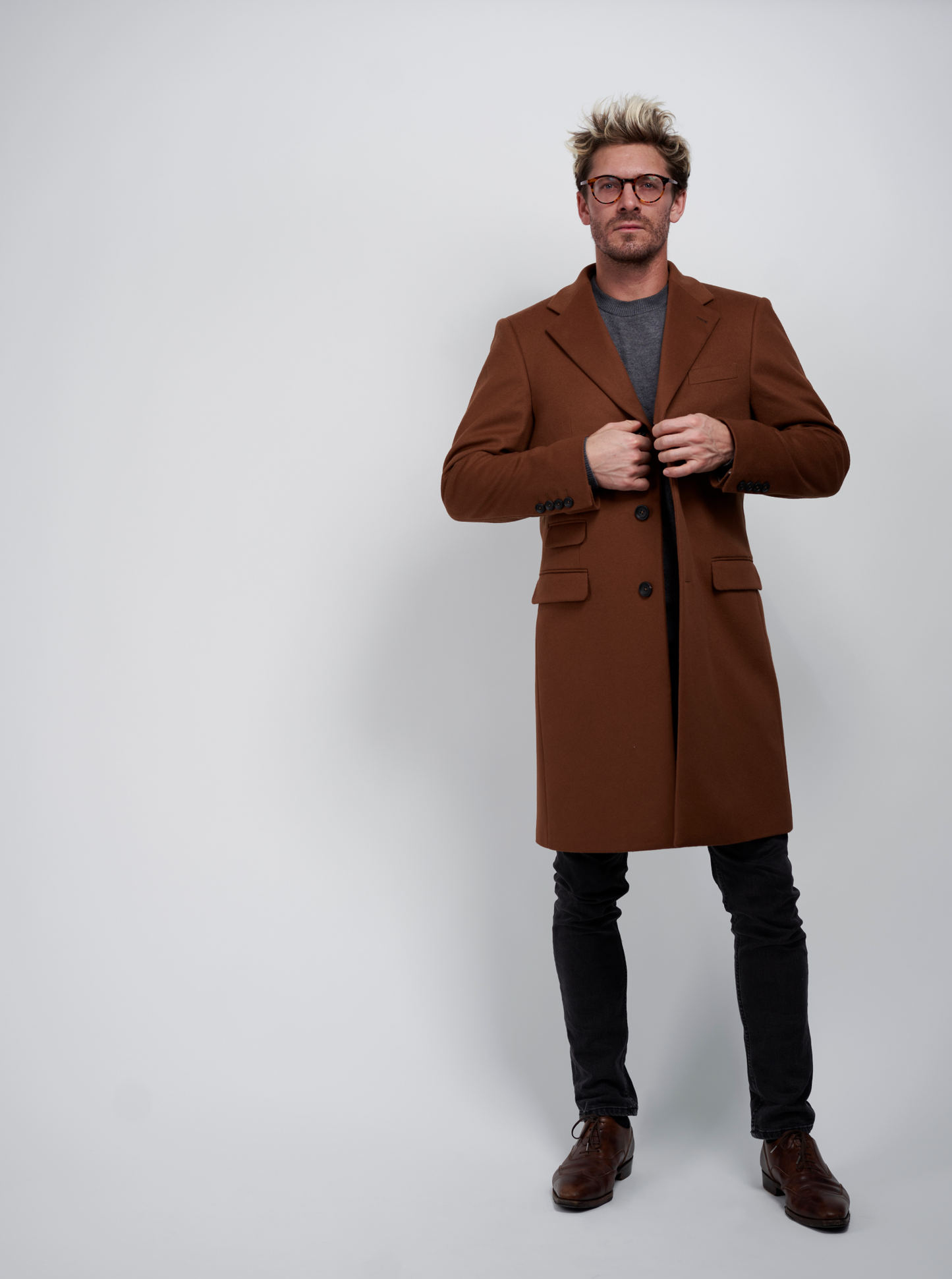 Men's Classic Dark Camel Wool Overcoat