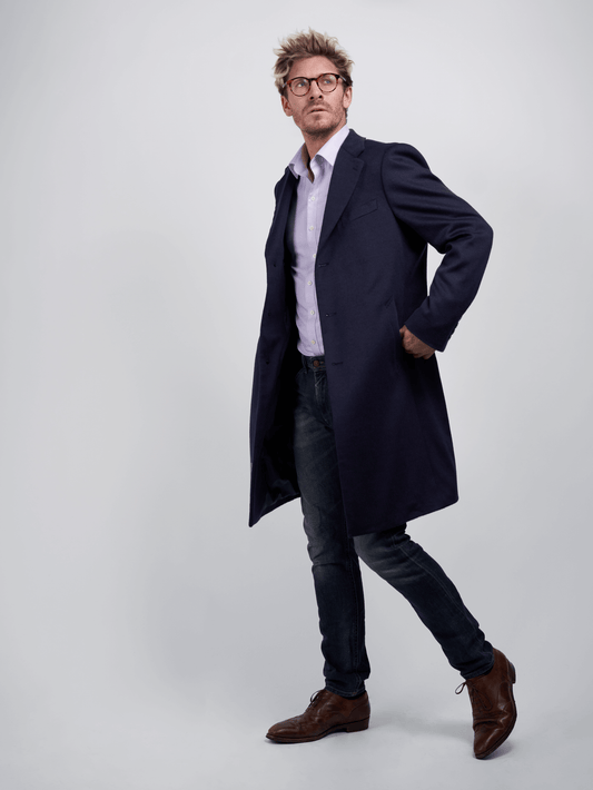 Men’s Classic Blue Wool & Cashmere Coat