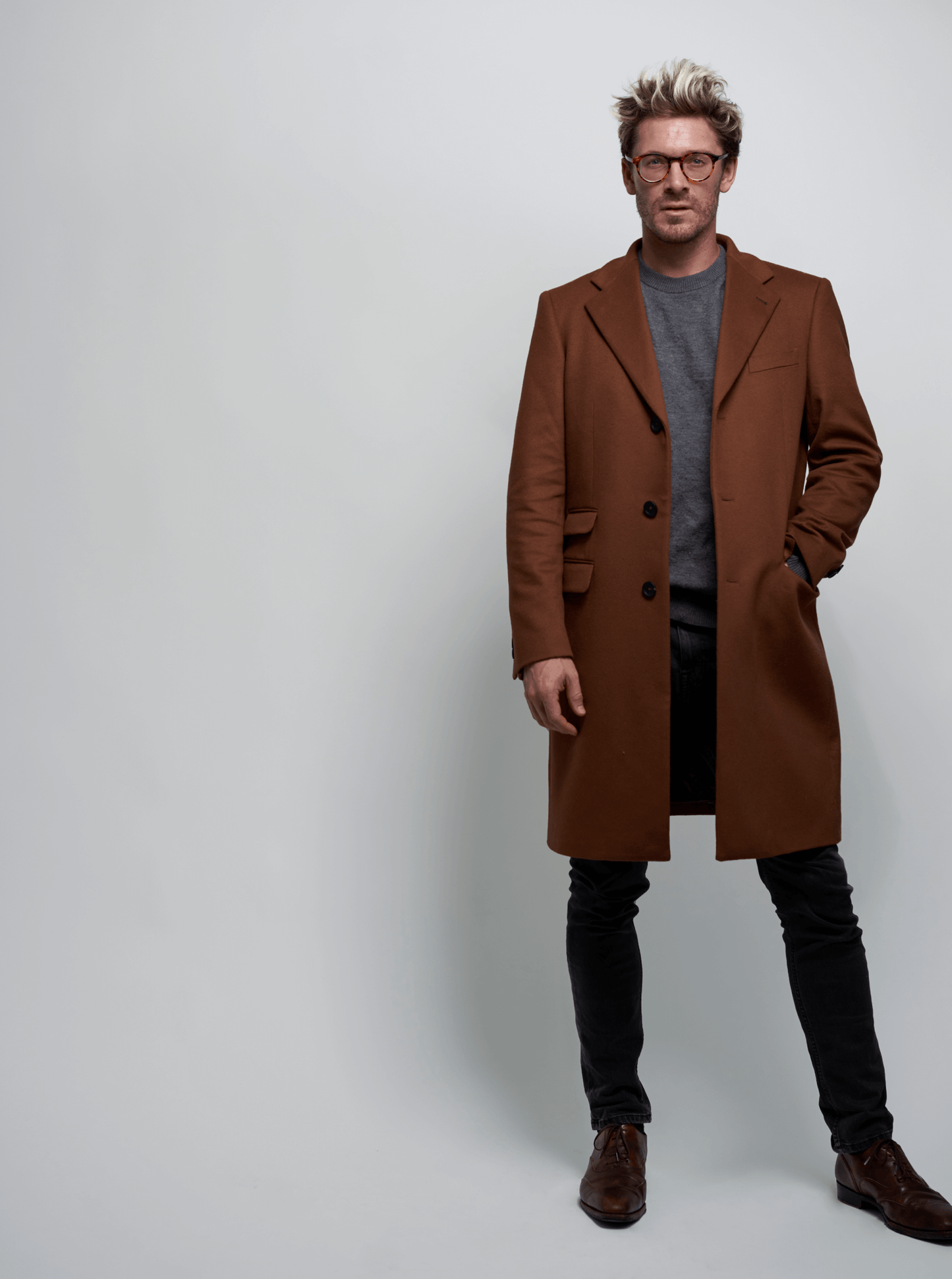 Men's Classic Dark Camel Wool Overcoat